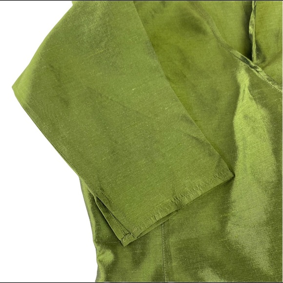 SilkLand Womens Green Shirt Size 4P Petite 3/4 Sleeve 100%Silk Blouse Tie/button - Picture 10 of 16